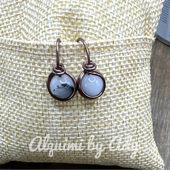 Pink Quartz/Hot pink Agate/Black Rutile needles drops/spheres dangle earrings - Picture 4 of 4